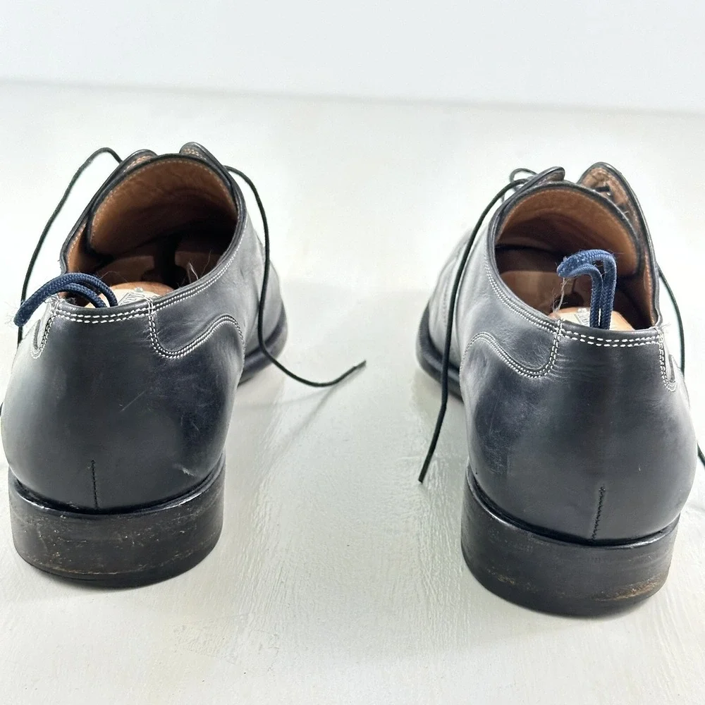 SANTONI Men's Oxford Shoes 10.5 Black‎ Smooth Leather Lace Up Made In Italy $585
